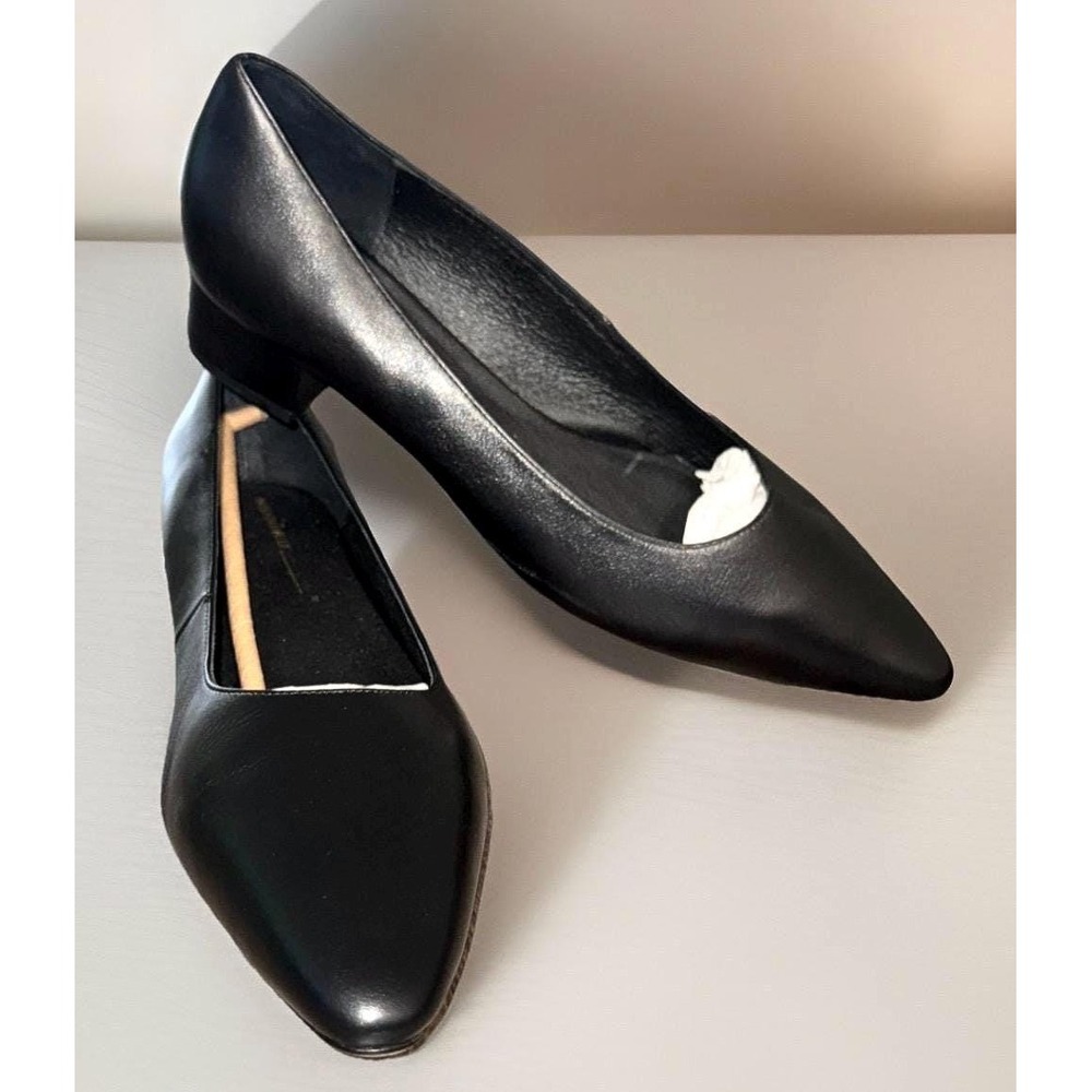 Elegant Black Pointed Toe faux Leather Block Heels Women Pumps Size 12